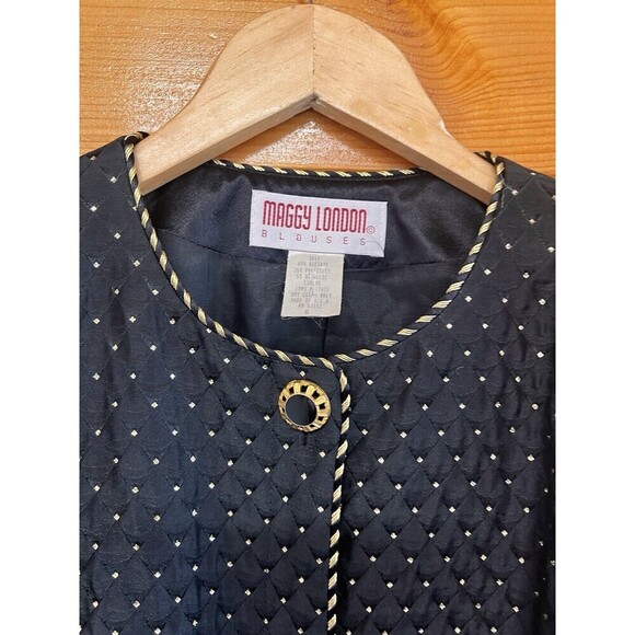 Vtg Maggy London Lined Blazer Women’s 6 Button Up Black W/ Gold Thread Jacket - Picture 3 of 6